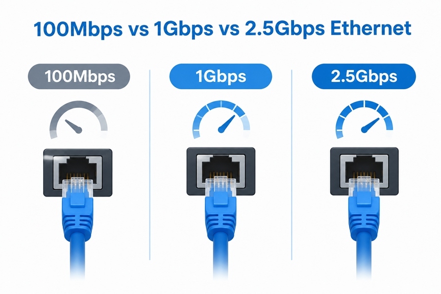 नवीनतम कंपनी ब्लॉग के बारे में 100Mbps बनाम 1Gbps बनाम 2.5Gbps ईथरनेट: औद्योगिक पीसी नेटवर्क स्पीड लेटेंसी को कैसे प्रभावित करती है