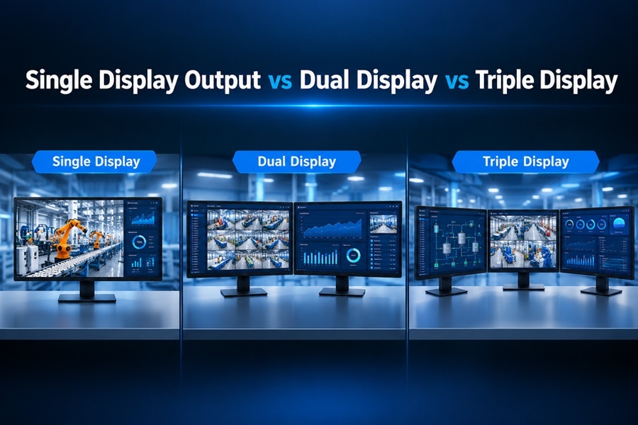 नवीनतम कंपनी ब्लॉग के बारे में Single Display Output vs Dual Display vs Triple Display: Comparison of Multi screen Output Capability of Industrial PCs